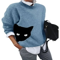 Зимен пуловер на Paille за жени ежедневни дълги ръкави лапер джъмпер джъмпер пуловер котка печат свободен салон в върхове блузи