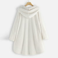 WHLBF жени есен зимен пуловер палто върхове просвет, плюс размер ежедневни джобове с бутон с високи ниски ръкави с качулка с качулка