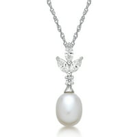 Блясък фини бижута стерлинги сребро фантазия сладководна перла с имитация на бял диамант акцент кутия комплект с обица и висулка,