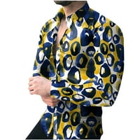 Odeerbi Men Turndown яка блуза ризи с дълъг ръкав пролет и есенна модна печатница Кардиган блуза риза синьо