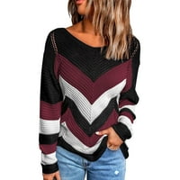 Rovga дамски пуловери жена модна кръгла шия разхлабена дълга ръкав цветен сложен пуловер