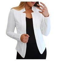 Labakihah палта за жени жени модни ежедневни солидни дълги ръкав отворен фронт нарязана яка костюм жилетка дами яке палто бяло