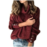 Relanfenk зимен есен дамски пуловери палто костенурка пуловер бутон с дълъг ръкав свободен плетен ежедневни върхове