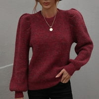 Есенни дрехи за жени дамски върхове жени Небрежен фенер ръкав Твърди цветен пуловер плетене на дълъг ръкав кръгли върхове на женския