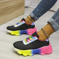 Женска модна платформа маратонки модерни градиентни цветни блокови трениращи ежедневни дантели нагоре с дебели подчинени обувки