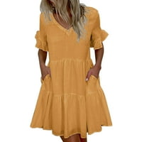 Kali_store flowy рокли за женски плажни рокли плажни дрехи прикрития ежедневни ваканционни летни рокли жълти, xxl