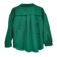 Колиша дамски ризи отворени предни дънкови якета ревера врат блуза свободен офис с дълъг ръкав туника риза зелена 2xl
