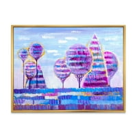 Дизайнарт 'Пурпурен Цвят Дърво Импресия Пейзаж И' Модерна Рамка Платно Стена Арт Принт