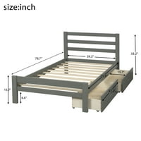 Аукфа Дърво платформа легло с две чекмеджета за спалня, сиво, Двойно Размер