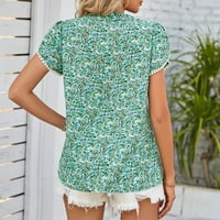 Knosfe жени летни ежедневни блузи върхове v шия къси ръкави флорални ризи l