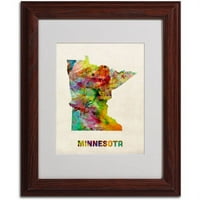 Търговска марка изобразително изкуство карта на Минесота матирано изкуство в рамка от Майкъл Томпсет, дървена рамка