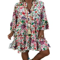 Avamo Women Ruffle Dress Resleve Button V Neck Beach Dress Парти празнична слънчева рокля