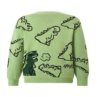 Век жени сладък kawaii с дълъг ръкав пуловер карикатура динозавър печат екипаж на врата плетен пуловер y2k e-girl свободни ежедневни