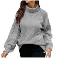 Lovskoo женски коруртова солидна цветна пуловер пуловер жени плюс размер небрежен кръг кръг от печат отпечатани върхове с дълъг