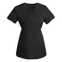 Pedort дамски върхове Небрежно свободно прилепване на тий блуза върхове жени ежедневни пачуърк върхове черни, 3XL