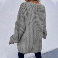 Женски плетен жилетка палто жилетка пуловерно яке зимно облекло есен за пуловери яке за жени дълги жилетка пуловер изстрелва сиво