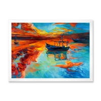 Лодка в езерото по време на вечерна светлина Ив рамка живопис платно Арт Принт