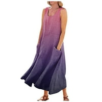 Дамски рокли без ръкави макси ежедневни отпечатани а-лайн лъжичка лятна рокля светло лилаво 5xl