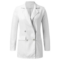 Дамско палто небрежно джобно офис блейзър драпиран преден жилетка работи с твърд цвят яке костюм