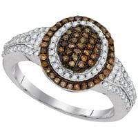10k бяло злато кръгло кафяво диамантен овален клъстер пръстен cttw