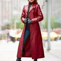 Symoid Womens Trench Coats & Jackets- Мода секси есен и зимна солидна дълга кожена палто имитация на кожени кожени палто на палто