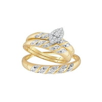 Солидна 10k жълто злато негово и нейното кръгло диамантен клъстер съвпадащ двойка три пръстена булчински годежен пръстен сватбени