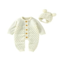 MA & бебе новородено бебе плетен пуловер Romper дълъг ръкав комбинезон с топла шапка комплект 0- месеца