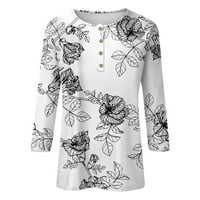 Блузи за жени, женски кръгла ръкав на шията летна ваканция тениски за печат на цветя плюс размери блузи фрагларни