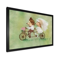 Дизайнарт 'Сватбена двойка таралежи каращи колело' традиционна рамка Арт Принт