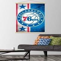Филаделфия 76ers - Плакат за стена с лого с дървена магнитна рамка, 22.375 34