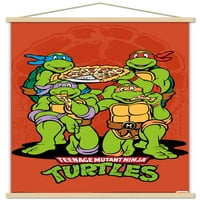 Никелодеон тийнейджърски мутантни костенурки нинджа - Плакат за стена за пица с дървена магнитна рамка, 22.375 34