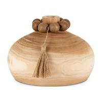 Gerson 6.69-in H Естествена дървена ваза с акцент на врата с мъниста