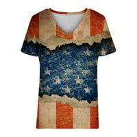 Guzom 4 юли ризи за жени- винтидж удобни върхове модерни американски флаг късо ръкав v врата Независимост Ден на тениски теми