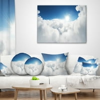 Дизайнарт синьо небе и слънце над облаци - съвременна пейзажна печатна възглавница за хвърляне - 16х16