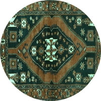 Ahgly Company Machine Pashable Indoor Round Персийски тюркоазено сини традиционни килими, 5 'кръг
