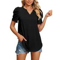 Prinxy жени плюс размер свободни ежедневни деколте с тениски тениски тениски със солиден цвят Ръфлес Лятна блузи върхове черни XXL