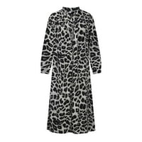 Макси рокля за жени дамски мода v шия свободен дълъг ръкав леопардов печат рокля с дължина на глезена дълга рокля цвят тенис пола