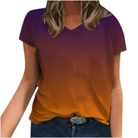 Женски върхове Лято v-образно деколте с къс ръкав принт ежедневна тениска блуза